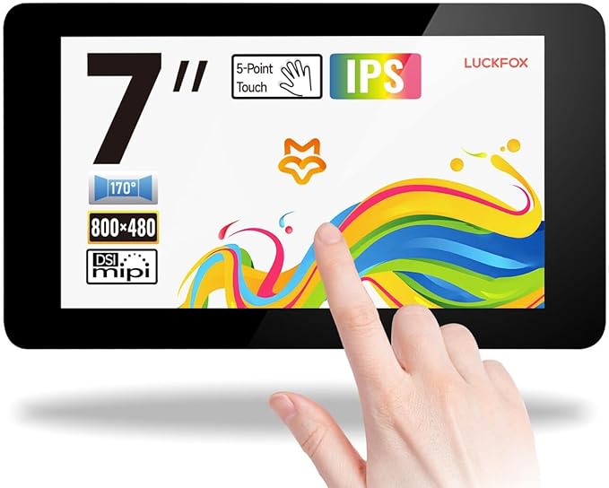KLAYERS LUCKFOX DSI Display for Pi 5/4B/CM4/CM3 Support 3D Printing Capacitive Touch 800x480 Toughened Glass LCD Panel for Raspberry Pi 5