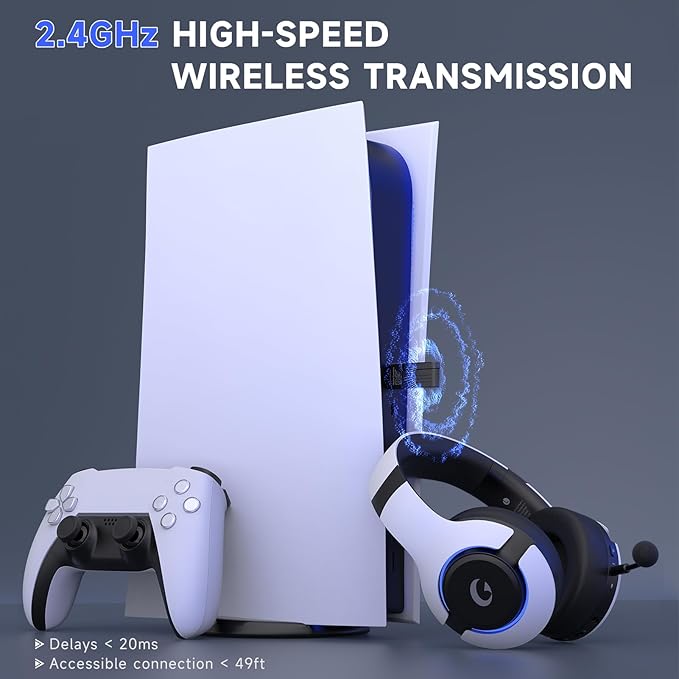 Gtheos Wireless Gaming Headset for ps5 ps4 Elden Ring PC Mac Switch Bluetooth 5.3 Gaming Headphones with Noise Canceling Microphone 45H Battery RGB Light White