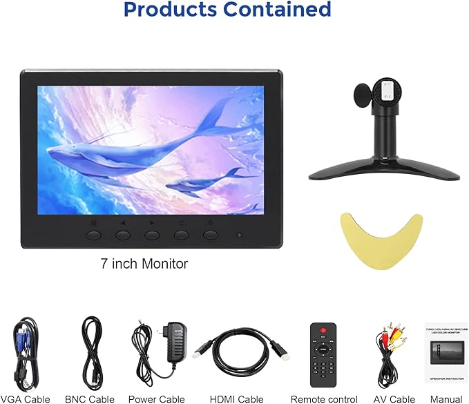 OSCY 7 Inch Small Monitor Mini HDMI Monitor 1024x600 Support HDMI VGA AV BNC Inputs Built in Dual Speaker and Remote Contro Tiny for PC/Mac/TV/Raspi/Camera/Gaming/CCTV
