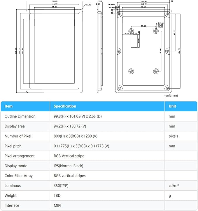 WayPonDEV FriendlyElec HD702M 7-inch IPS RGB LCD Screen - 800x1280 Pixels - MIPI Capacitive Touch Screen for NanoPi M5/NanoPC-T6 Computer Mini WiFi Router &amp Single Board Computer