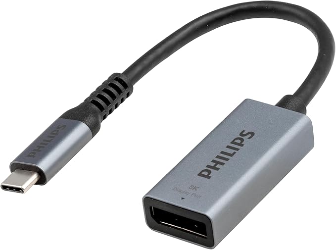 Philips USB C to DisplayPort Adapter [8K UHD @ 60Hz 4K HD @ 144Hz] Type C USB C Adapter 32.4 Gbps Data Transfer Speed for MacBook Pro MacBook Air iPad Pro XPS 15/13 Spectre Surface SWL9753S/37