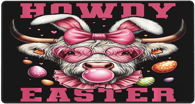 Easter Highland Cow with Bunny Ears Eggs Mouse Pad Non Slip Large Desk Keyboard Mat Gaming Protection Pad 16X29.5 Inch