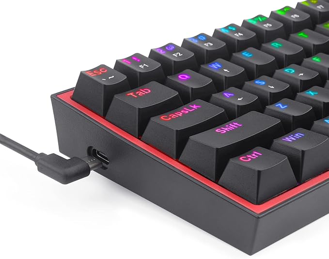 Redragon K617 Fizz 60% Wired RGB Gaming Keyboard 61 Keys Hot-Swap Compact Mechanical Keyboard w/ 16.8M RGB Backlight Red Inner Design Programmable Linear Red Switch Pro Software