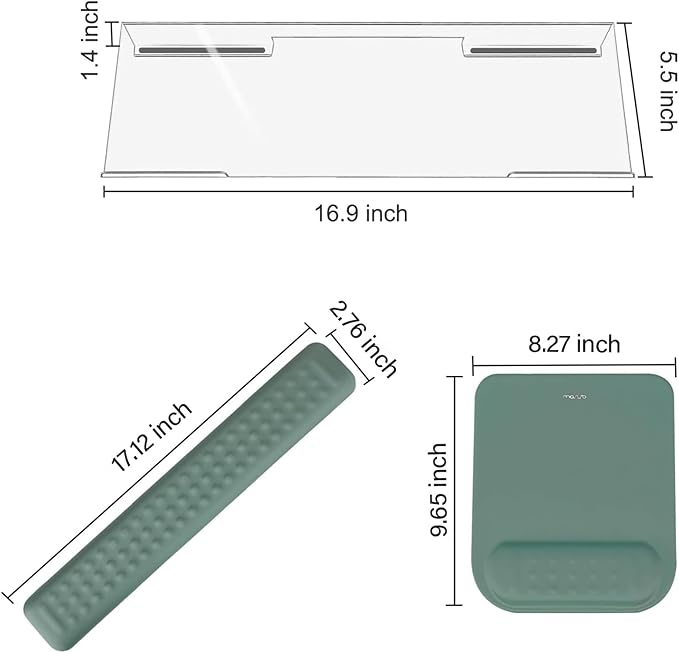 MOSISO Computer Keyboard Stand&ampWrist Rest Support for Keyboard &ampMouse Pad Set Ergonomic Massage Wrist Rest Set Easy Typing Working Acrylic Clear Stand for Office Home Emerald Green