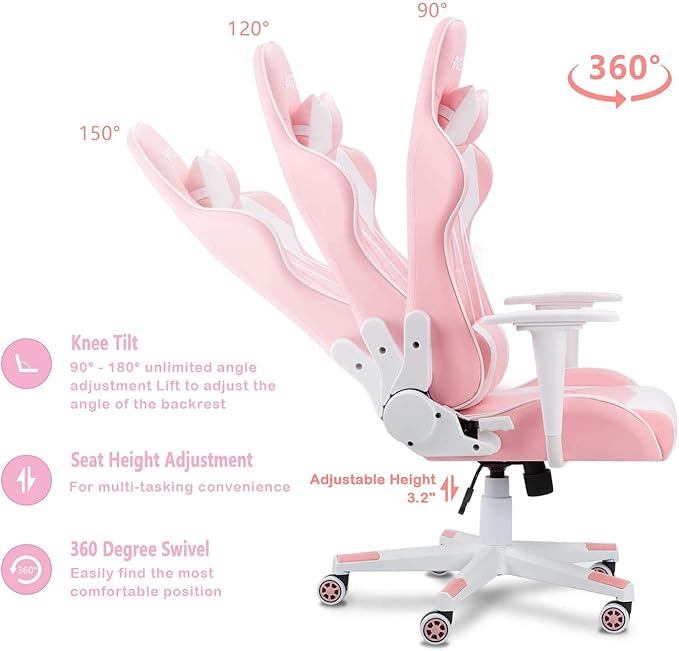 WANYE Gaming Chair Adult Gaming Chair Cheap Gaming Chair Ergonomic Gaming Chair Reclining Office Chair Pink