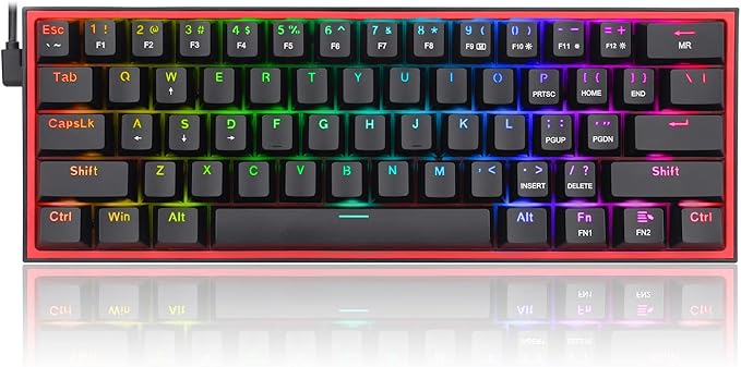 Redragon K617 Fizz 60% Wired RGB Gaming Keyboard 61 Keys Hot-Swap Compact Mechanical Keyboard w/ 16.8M RGB Backlight Red Inner Design Programmable Linear Red Switch Pro Software