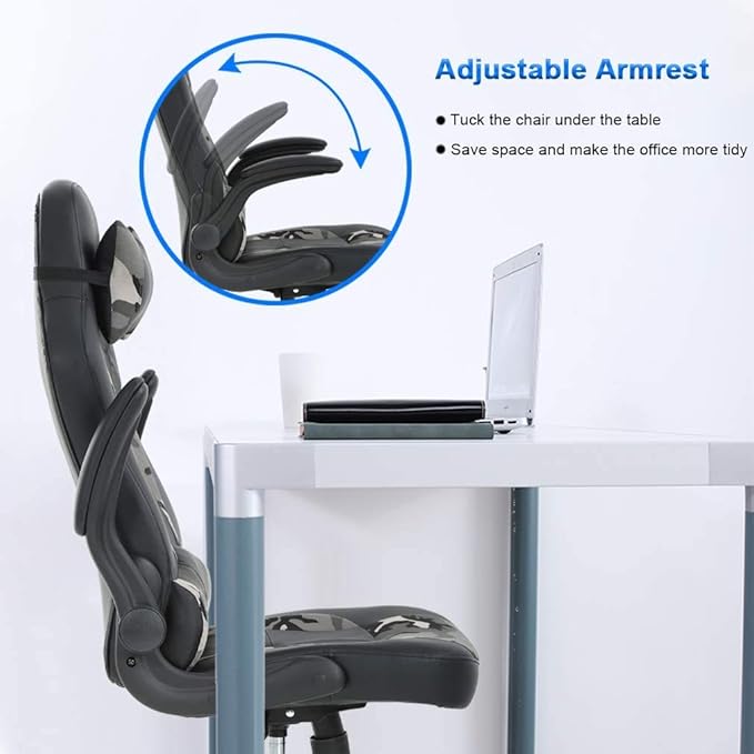 Gaming Chair PC Desk Chair Computer Chair Racing Office Chairs Adjustable Office Chair PU Leather Ergonomic Chair with Headrest Lumbar Support Flip Up Armrest for Adults Women Home Office (Camo)