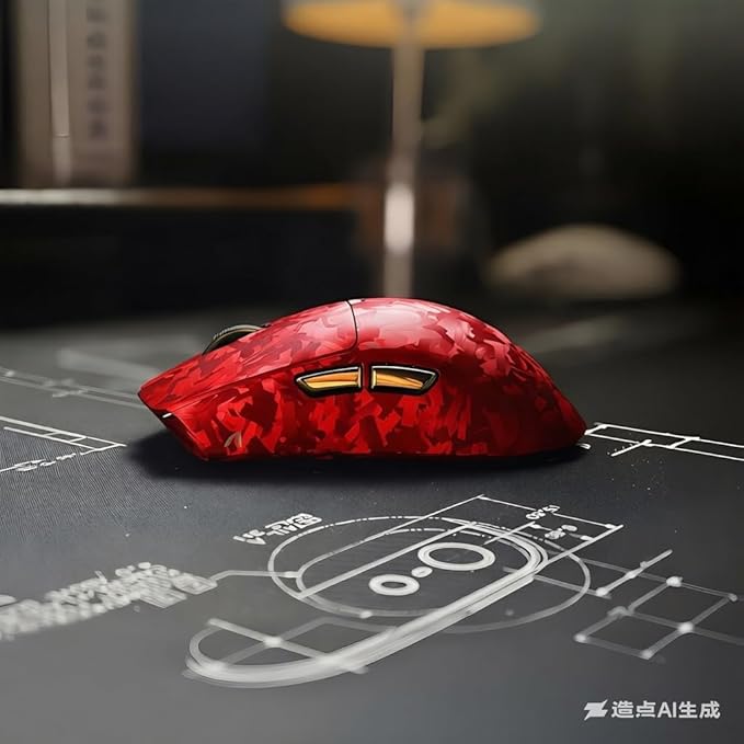 ATTACK SHARK X11Ultra 8K Carbon Fiber Wireless Gaming Mouse with 42000 DPI-PAW3950 MAX Sensor-59g LightweightNordic 54L15 MCU ChipWired/BT/2.4Ghz100 Million ClicksProgrammable for PC FPS(Red+Tape)