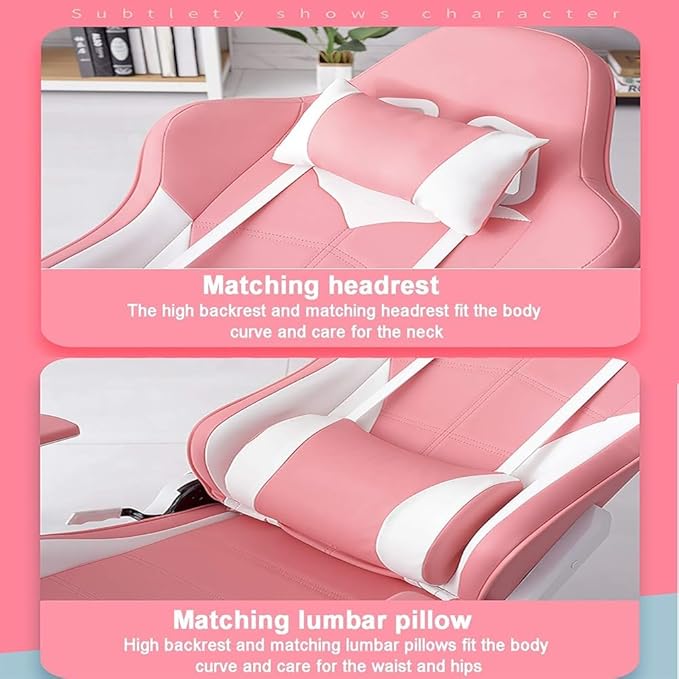 Office Chair Gaming Chair Computer Chair Gaming Chair with FootrestPU Leather Office Computer Chair with Headrest Lumbar SupportErgonomic Racing Recliner Game Cha(Size:50x86cm(20x34inch)Color:Pink)