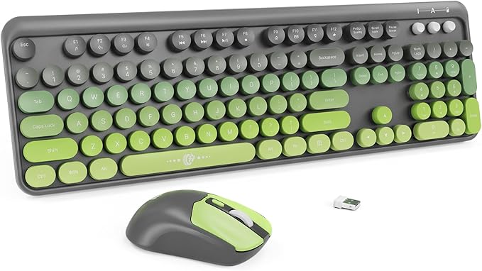 Wireless Keyboard and Mouse Combo 2.4 GHz Wireless Full-Sized Typewriter Keyboard with Round Keycaps for Windows Computer Desktop PC Laptop (GreyGreen)