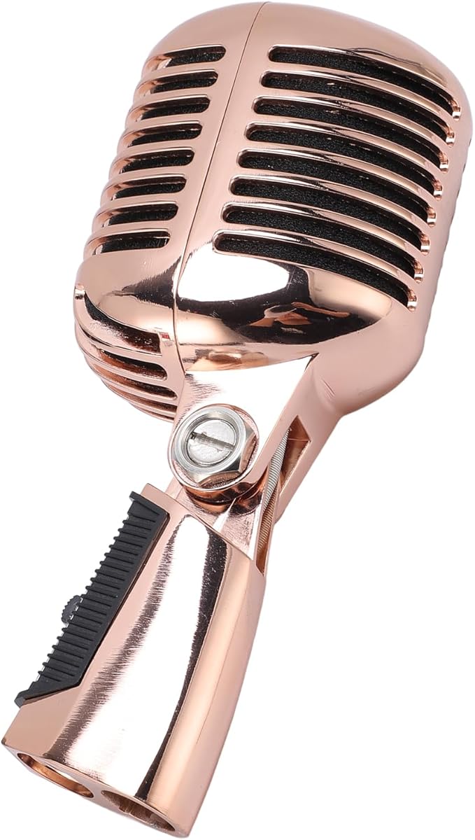 Vintage Retro Old School Microphone Dynamic Microphone Retro Cardioid Pickup Angle Adjustable Mic for Stage Performance KTV (Pink Gold)