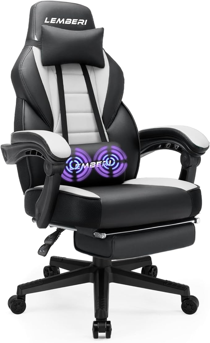 LEMBERI Gaming Chairs with FootrestErgonomic Video Game Chairs for AdultsBig and Tall Gaming Chair 400lb Weight Capacity Racing Style Gaming Computer Gamer Chair with Headrest and Lumbar Support