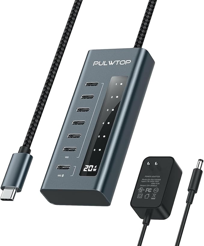 USB C Hub for Laptop PULWTOP 7 in 1 10Gbps USB Adapter Support Data &amp Charging(Not Support Video) USB Hub 10Gbps Ports for iMac MacBook Pro/Air iPad XPS USB Hub Multiport Adapter
