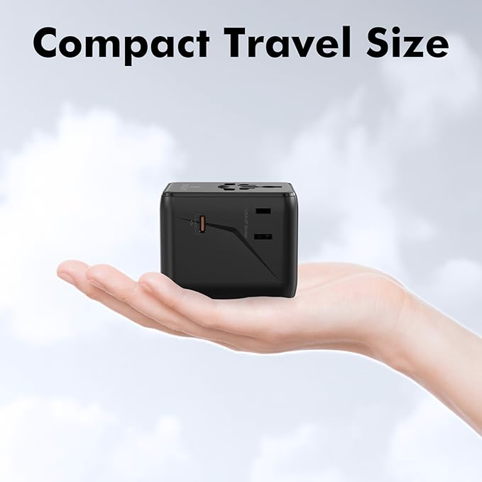 7 in 1 Travel Adapter Worldwide w/GaN 45W 2 USB-A (15W) 3 USB-C (45W) 2 AC Outlets Safety Certified International Plug Adapter for Universal Laptop Phone Camera for US EU UK AU
