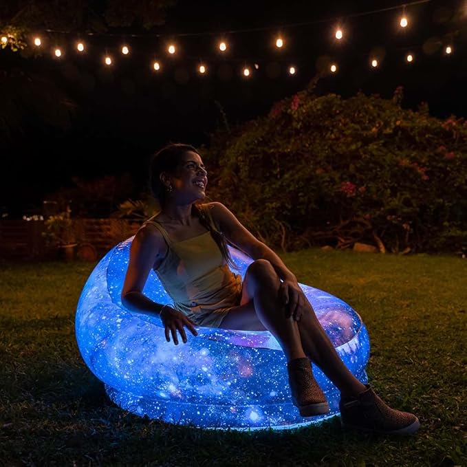 Air Candy Galaxy LED Illuminated Inflatable Chair – Light-Up Gaming Lounge Seat with Multicolor LEDs Waterproof PVC Portable Indoor Outdoor Seating
