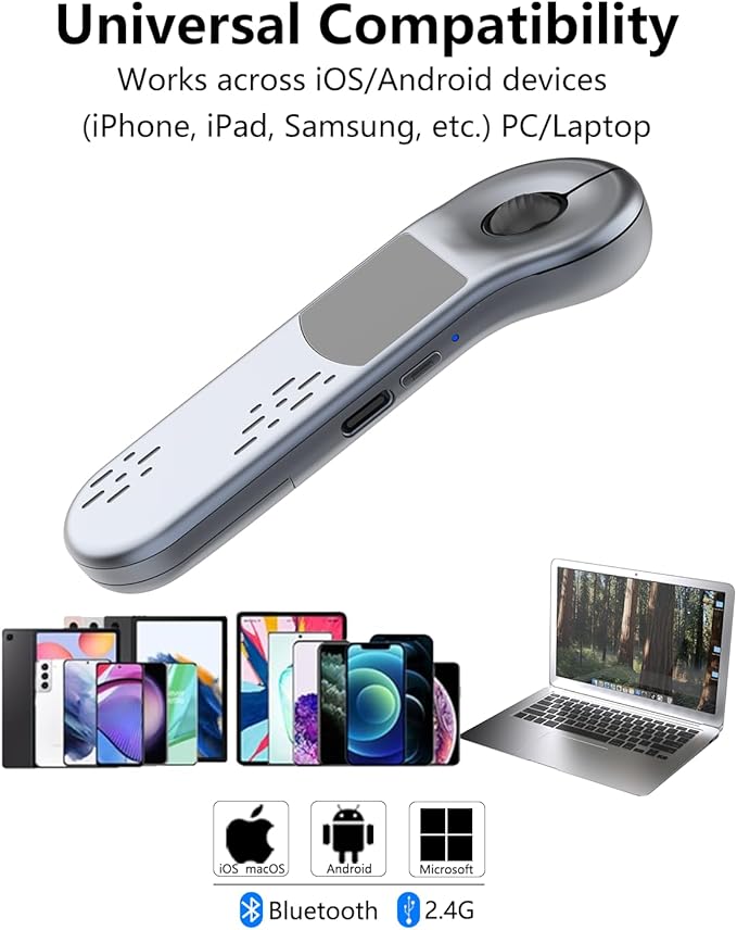 Rechargeable Air Mouse for PC/iOS/Android with Touchpad Wireless PPT Presenter with Bluetooth 2.4G Works with PowerPoint/Keynote/TikTok/Camera/Kindle App (Silver)