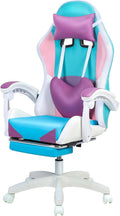 Gaming Chair Computer Chair with Footrest and Massage Lumbar Support Racing Executive Ergonomic Adjustable Swivel Task Chairs with Headrest and Lumbar Support (Pink)