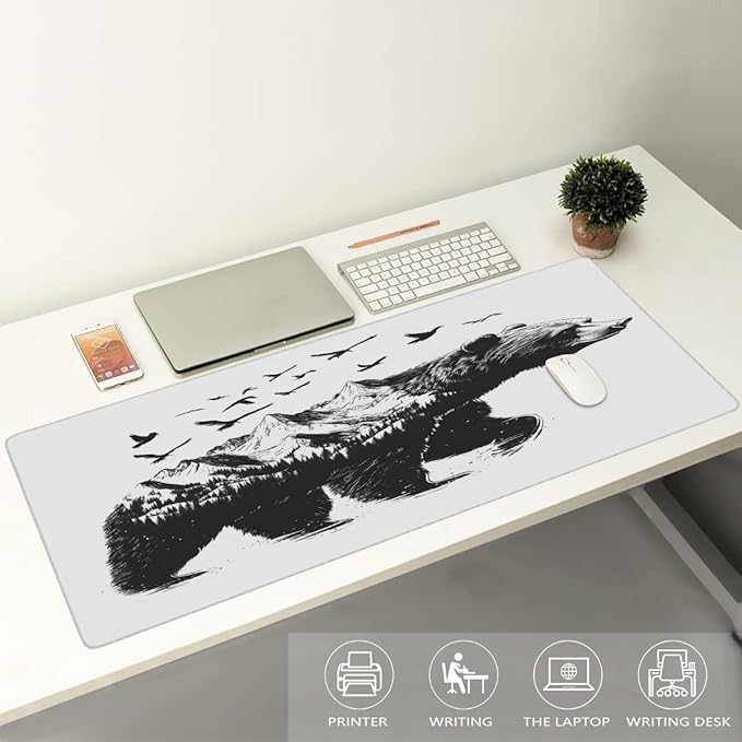 Black Forest Tree Bird Large Mouse Pad Gaming Mousepad Desk Mat for Desktop Computer Keyboard Waterproof Mouse Mat Desk Pad with Non-Slip Base for Game School Office Home 35.4 x 15.7