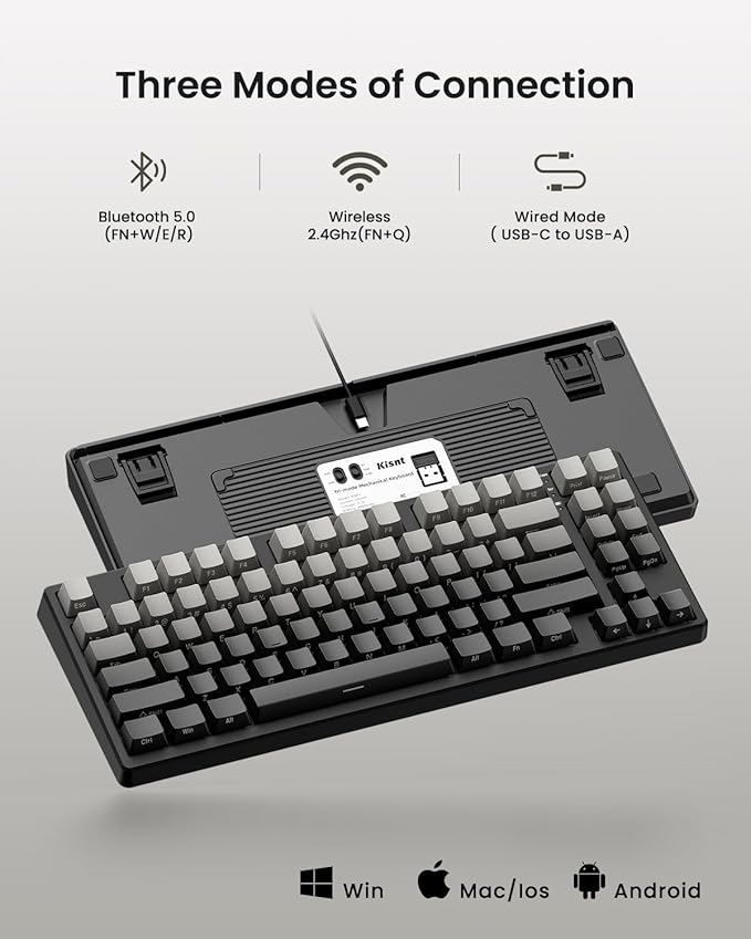 KN85 Wireless Mechanical Gaming Keyboard 75% Layout with RGB Backlit Custom Hot Swappable Creamy Sound Bluetooth/2.4GHz/USB-C Compatible with Windows/Mac/PC(Gradient Gray Side Printed)