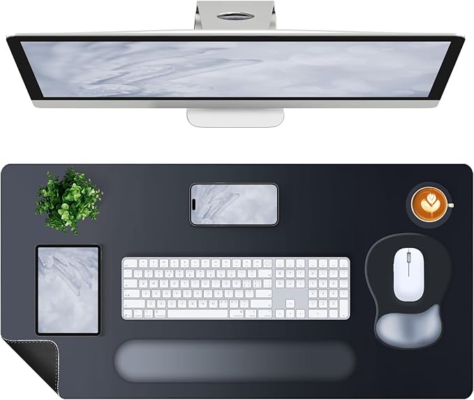 4-in-1 Large Gaming Mouse Pad Keyboard Wrist Rest Pad &amp Wrist Support Mousepad Set Extended Desk Pad Waterproof Desk Mat Protector for Home Office Decor Study Game 35.4×15.7 Inches Big I Black