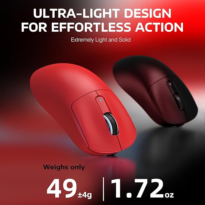 ATTACK SHARK X3 Wireless Gaming Mouse 49g Ergonomic Computer Mouse Triple Modes PAW3395 26K DPI Optical Sensor 200h Battery Life Programmable Buttons Gaming Accessories for PC/Laptop/Mac (Red)