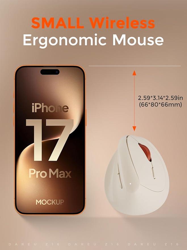 DAREU Ergonomic Vertical Wireless Mouse for Small Hands2.4GHz / BT Optical Vertical Mice with Ergo Design for Comfort and Reduced Wrist Strain3 Multi-Device Connectivity for Computer/PC/Laptop