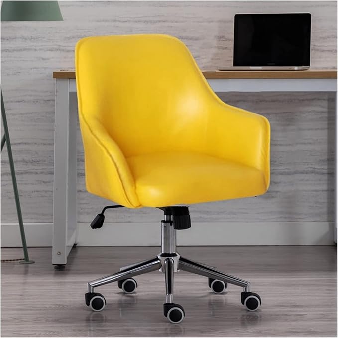 Adjustable Office Computer Chair with Armrest Leather Office Chair for Furniture Home Bedroom Study Computer Swivel Gaming(Yellow)