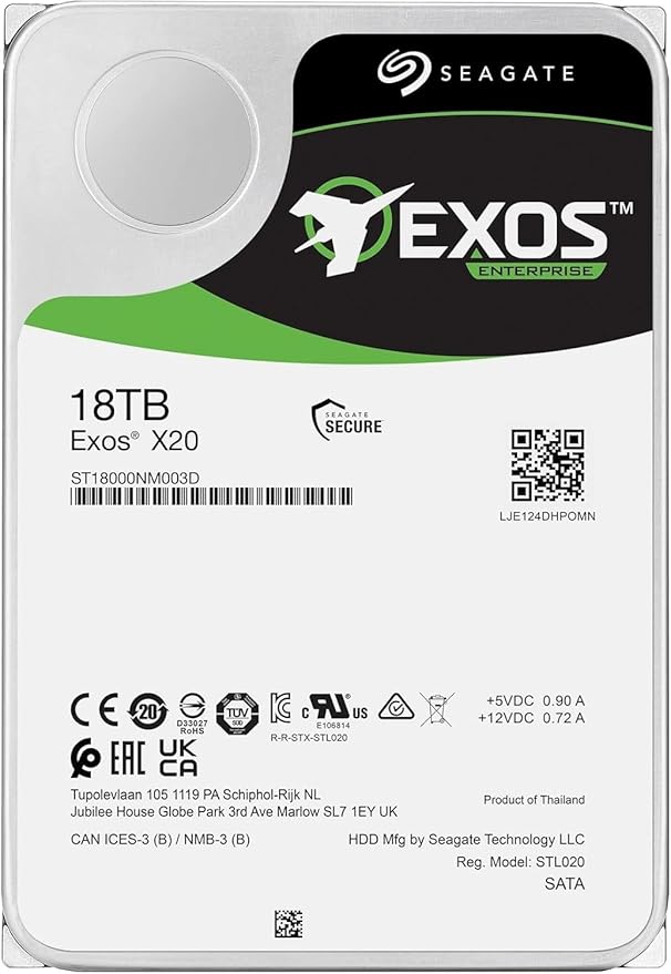 Seagate ST18000NM003D 18TB Exos X20 SATA Hard Drive 3.5 HDD SATA 6Gb/s 7200rpm 256MB Cache 512E 4.16ms NCQ