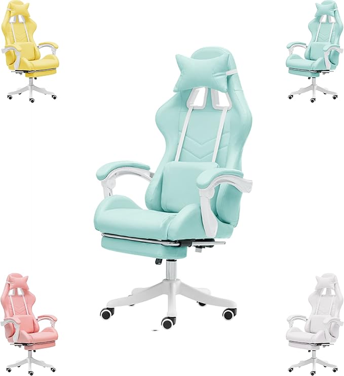 Ergonomic pink office chair pink gaming chair with footrest girl gaming chair high back gaming chair with headrest and lumbar pillow gaming chair for adults 150 ° tilt swivel chair for game room