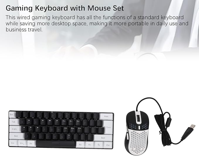 Wired Gaming Keyboard RGB Illuminated Keyboard with Mouse Multi Color LED Backlit for Tablet Laptop Mechanical Feel with Soft Sound Plug and Play (Black Center White Frame)