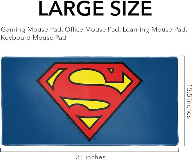 Superman Classic S Shield Logo Large Gaming Mouse Pad Desk Mat with Stitched Edges Non-Slip Base for Gamer Home and Office 31.5 x 15.7
