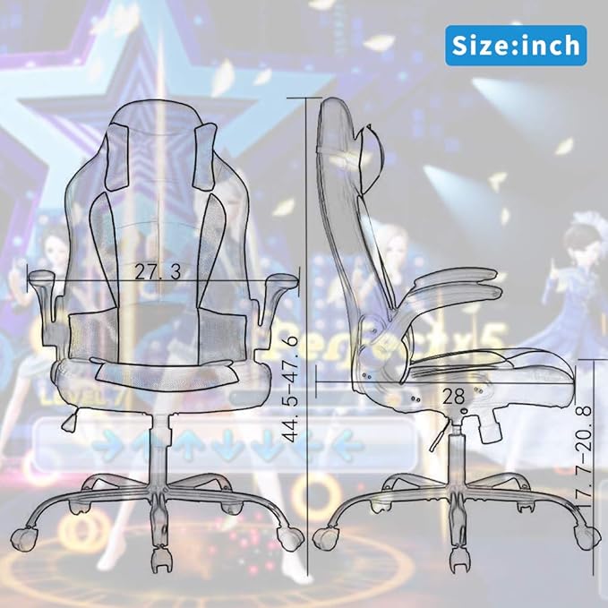 Massage Gaming Chair Ergonomic Office Chair High Back Desk Chair PU Leather Executive Chair with Lumbar Support Headrest Armrest PC Racing Computer Chair Task Rolling Swivel Chair Blue
