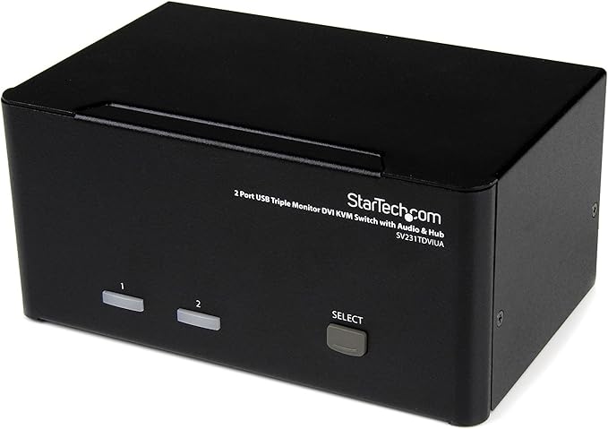 StarTech.com 2 Port Triple Monitor DVI USB KVM Switch with Audio &amp USB 2.0 Hub - Multi Monitor KVM - Dual Port KVM Switch (SV231TDVIUA)Black