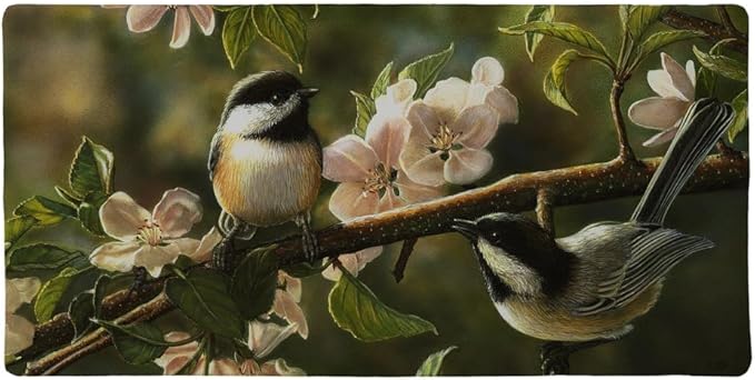 Chickadees Songbirds Spring Blossoms Large Gaming Mouse Pad Desk Mat with Stitched Edges Non-Slip Base