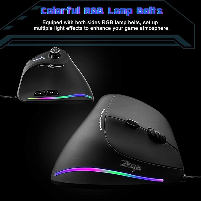 TRELC Gaming Mouse with 5 D Rocker Ergonomic Mouse with 10000 DPI/11 Programmable Buttons Vertical Gaming Mice Wired for PC/Laptop/E-Sports/Gamer (Black)