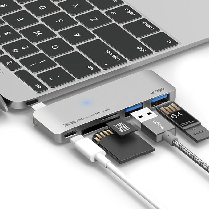 elago Aluminum Charging Multi Hub USB-C - [Power Delivery][Charging Multi Hub][5 Slots Data Transfer] - for All-New MacBook and Pro All USB-C Devices (Silver)