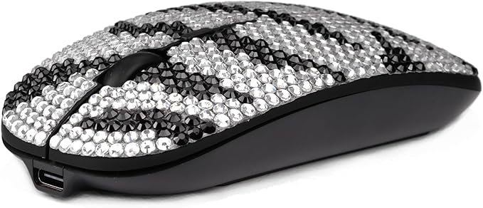 WONGS Bling Luxury Crystal Rhinestone Rechargeable 2.4G Zebra Print Wireless Mouse for Laptop Computer Cute Pattern Design Mouse for Notebook PC MacBook - Zebra