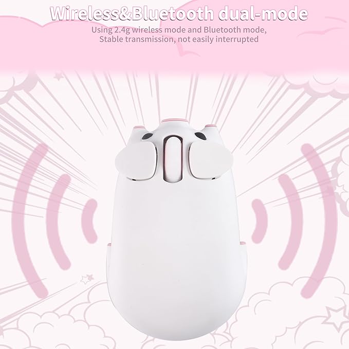 Wireless Bluetooth Mouse Cute Little Pig Dual Mode(BT &amp 2.4G USB) Silent Portable Ergonomic Wireless Optical Kawaii Mice for PC Laptop Tablet Computer Kids Boys Girls Animal Lovers Gift (White)