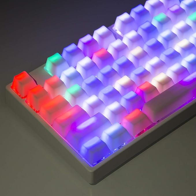 POM Jelly Keycaps Doubleshot Translucent OEM Profile for 6187104108 Keys PC Gaming Mechanical Keyboards (White)