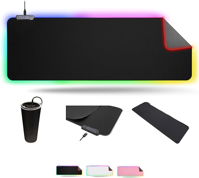 Tilted Nation RGB Mouse Pad for Gaming - Large LED Mousepad - LED Desk mat with 8 Adjustable Light Modes - Non Slip Rubber Base Easy to Clean Water Proof Surface Mat for Keyboard and Mouse