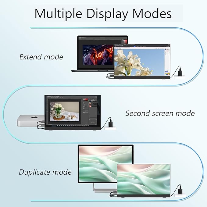 15.6 Inch Portable Monitor FHD 1080P IPS Display with USB C and HDMI Ultra Slim Travel Screen Extender for Laptop and Gaming