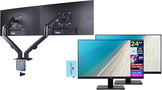 acer 24 Vero V247Y Gbmix FHD IPS Monitor with 4 ms Response Time Anti-Glare Adaptive Sync Integrated Speakers VESA Mount (100mm) &amp Dockztorm Hub Black (UM.QV7AA.G03) &amp Ergoflexy Single M