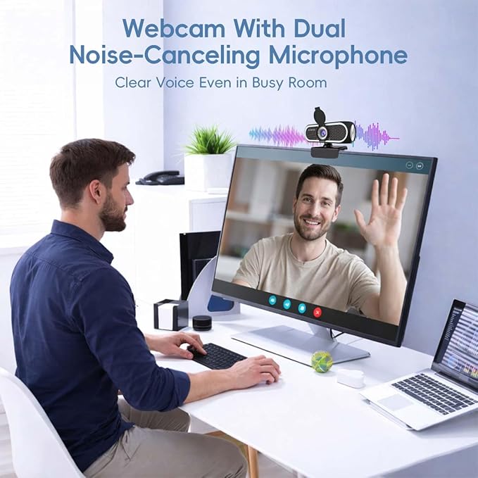 4K Autofocus Webcam for PC and Laptop USB Plug &amp Play Camera with Dual Noise-Reducing Microphones Low-Light Enhancement Privacy Shutter Tripod Compatible Works with Zoom/Teams/Google Meet