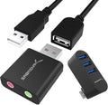3 Port Aluminum Mini USB 3.0 Hub [90°/180° Degree Rotatable]+USB External Stereo Sound Adapter for Windows and Mac. Plug and Play No Drivers Needed