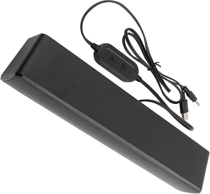USB Wired Soundbar Mini Wired Stereo Soundbar Computer Speakers Desktop Soundbar Music Player Bass Surround Sound Box 3.5mm Input for PC Cellphones (Black)