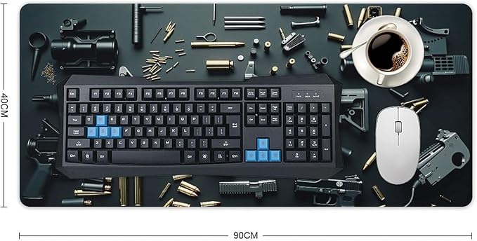 Military Gear Arsenal Set Gaming Mouse Pad Non-Slip Rubber Base XXL Mousepad Waterproof Washable Stitched Edge Mouse Mat for Desk Home Office 35.5x16