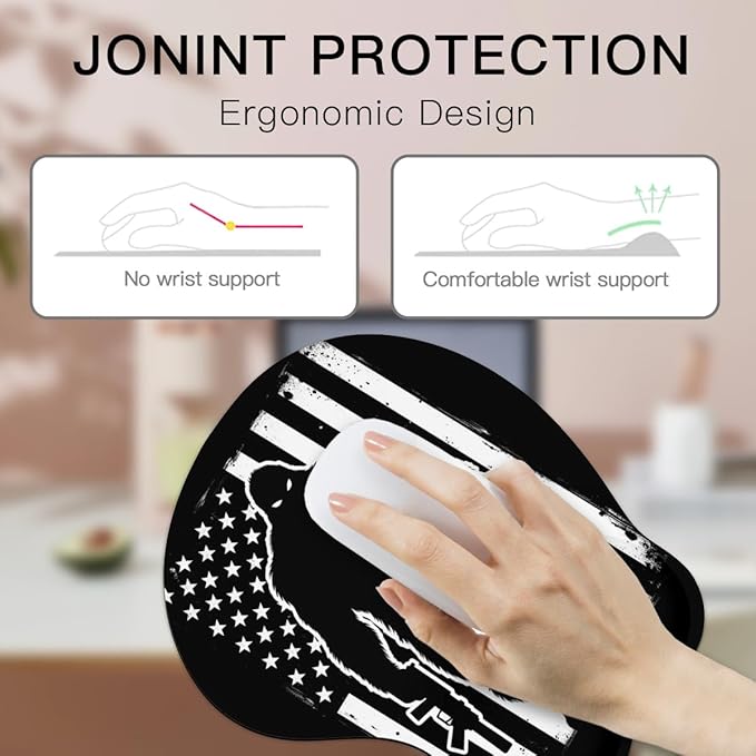 Mousepad America Flag Gorilla Sasquatch Ergonomic Wrist Support Non-Slip Base Mouse Mat with Wrist Rest Computer Mousemat for Desk Work Accessories Pad