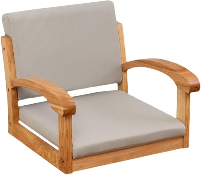 ELEFOCUS Floor Chair with Backrest and Armrest Legless Tatami Chair - Portable Single Seat Chair with Leather Cushion(Gray 2)