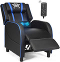 POWERSTONE Gaming Recliner Chair Reclining Gaming Chairs for Adults Ergonomic Leather Sofa with Footrest Lumbar Support Headrest and Side Pouch for Living Room Home Theater Blue
