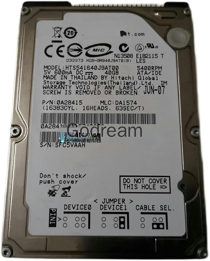for HTS541640J9AT00 40G 5.4K 2.5 Parallel Port/IDE Hard Disk